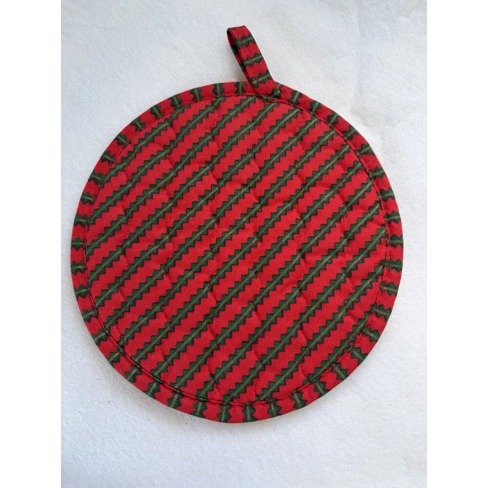 Vintage Christmas Goose Potholder Quilted Round Holiday Wreath Country Decor